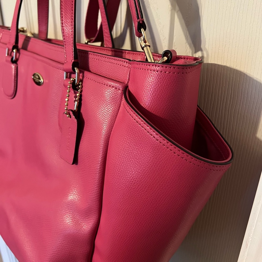 Coach Dahlia Diaper Bag – Pink Pebbled Leather Tote | Large Designer Baby Bag - Picture 4 of 14